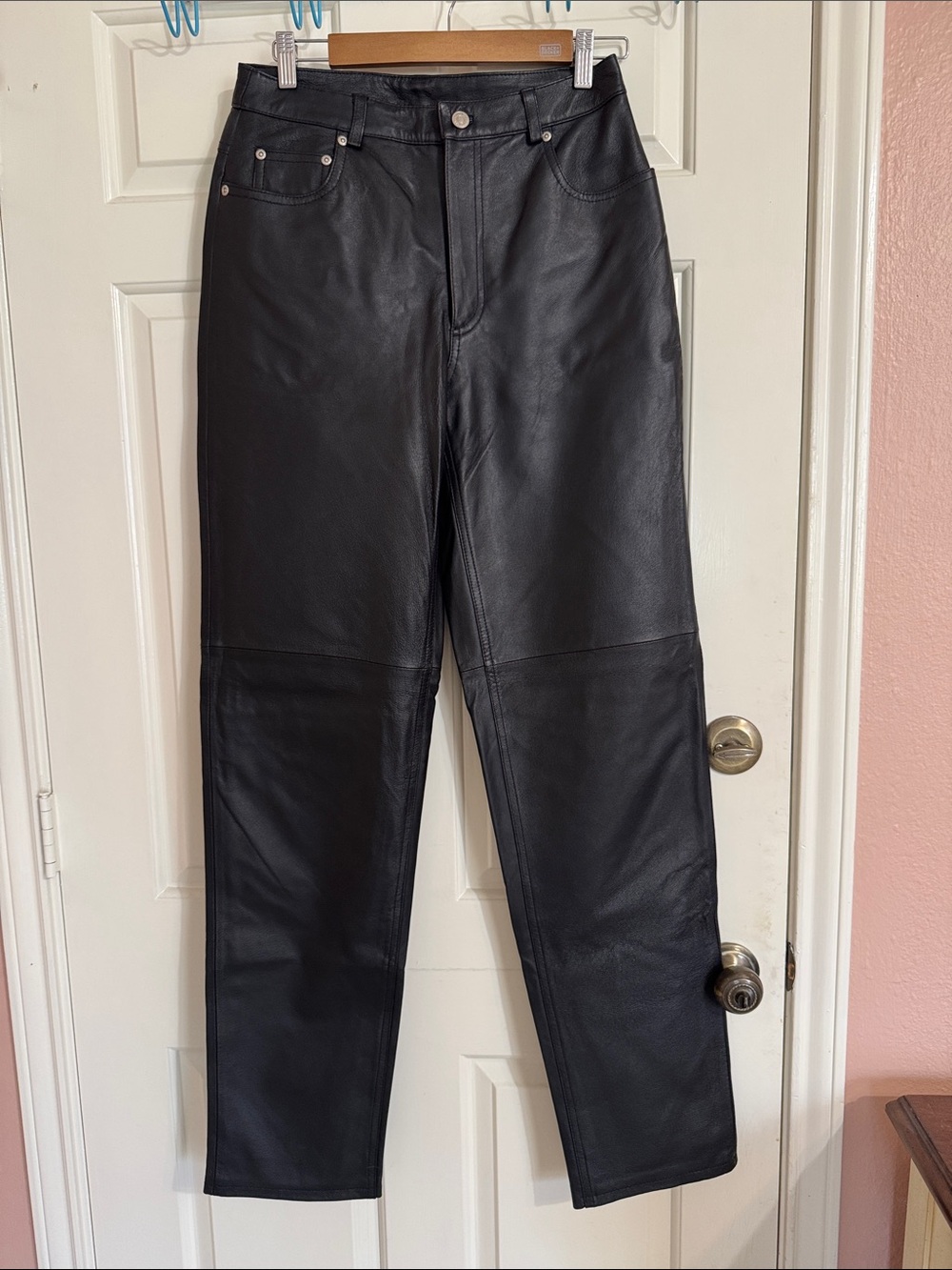 Newport News Black 100% Leather Straight Leg Pants